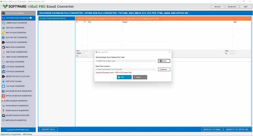 selection of exchange database file