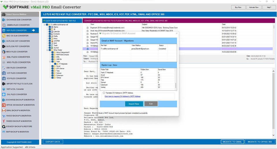 Importing Process from NSF file to Gmail Account