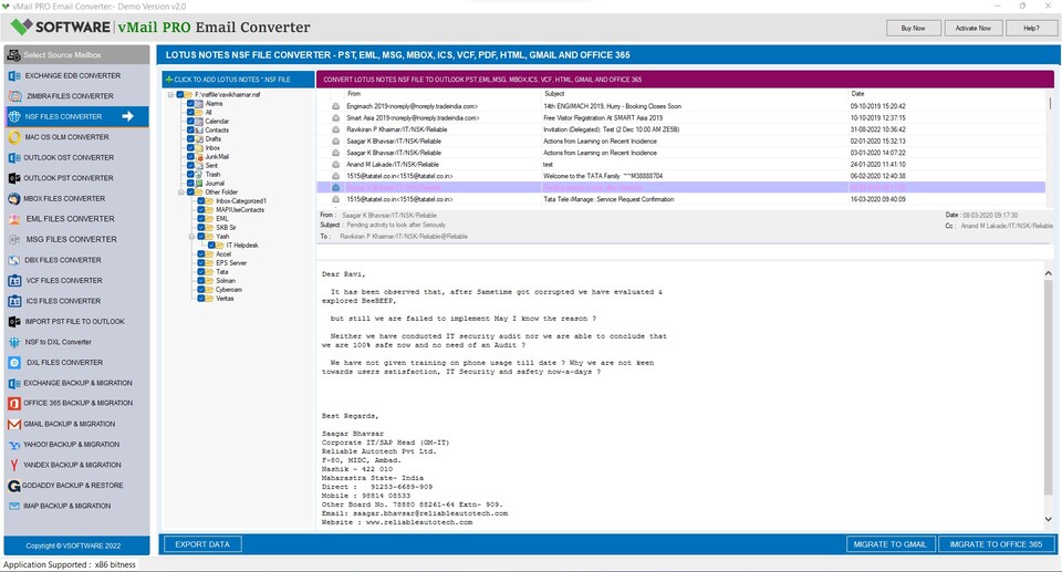 EML Mailbox Folder Message List