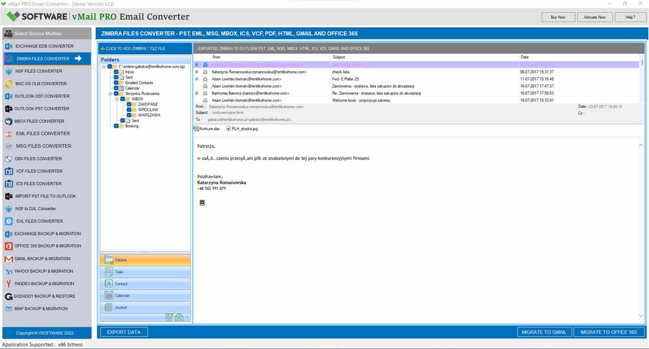 Zimbra Mailbox Folder Message List