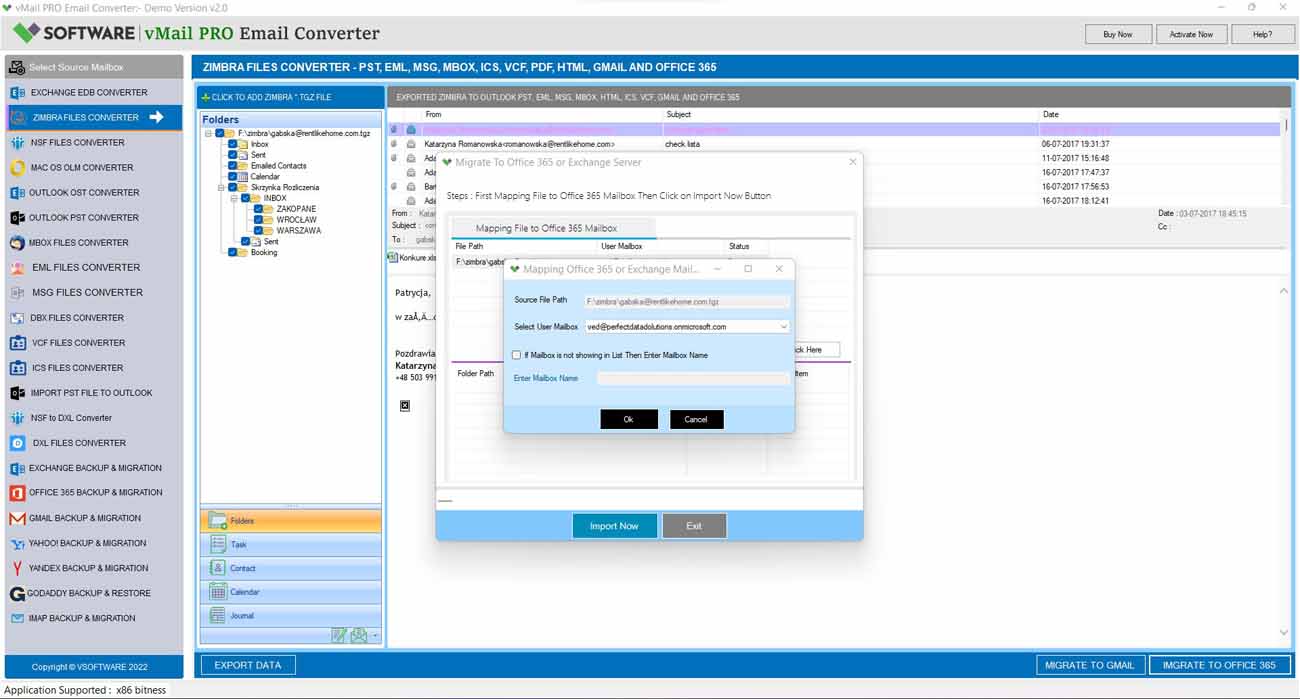 Mapping Zimbra File to Office 365 Mailbox